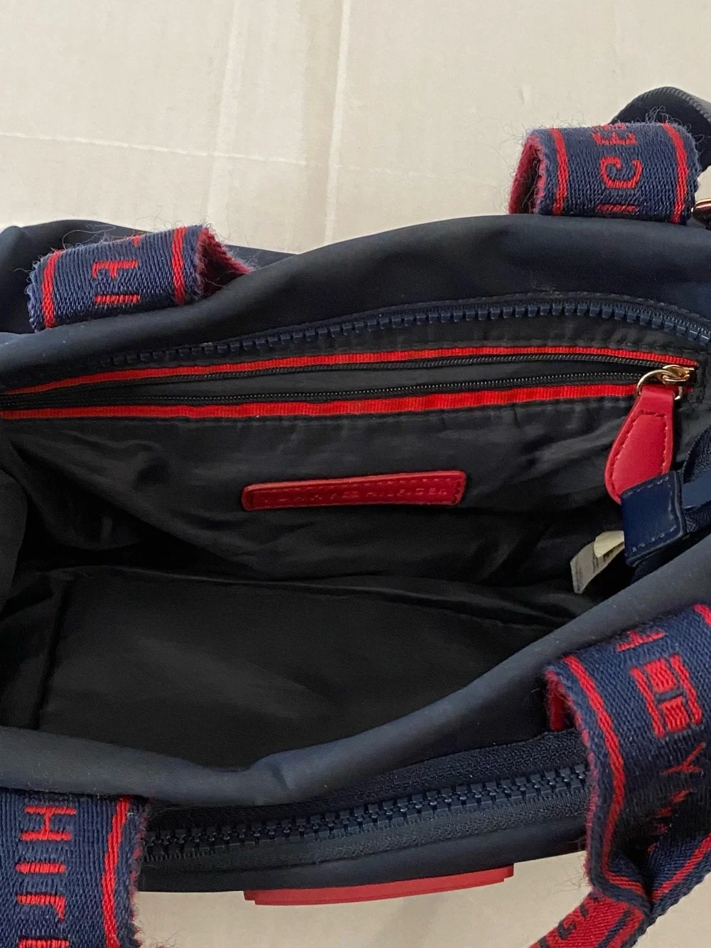 Tommy Hilfiger Navy and Red Logo Strap Messenger Bag